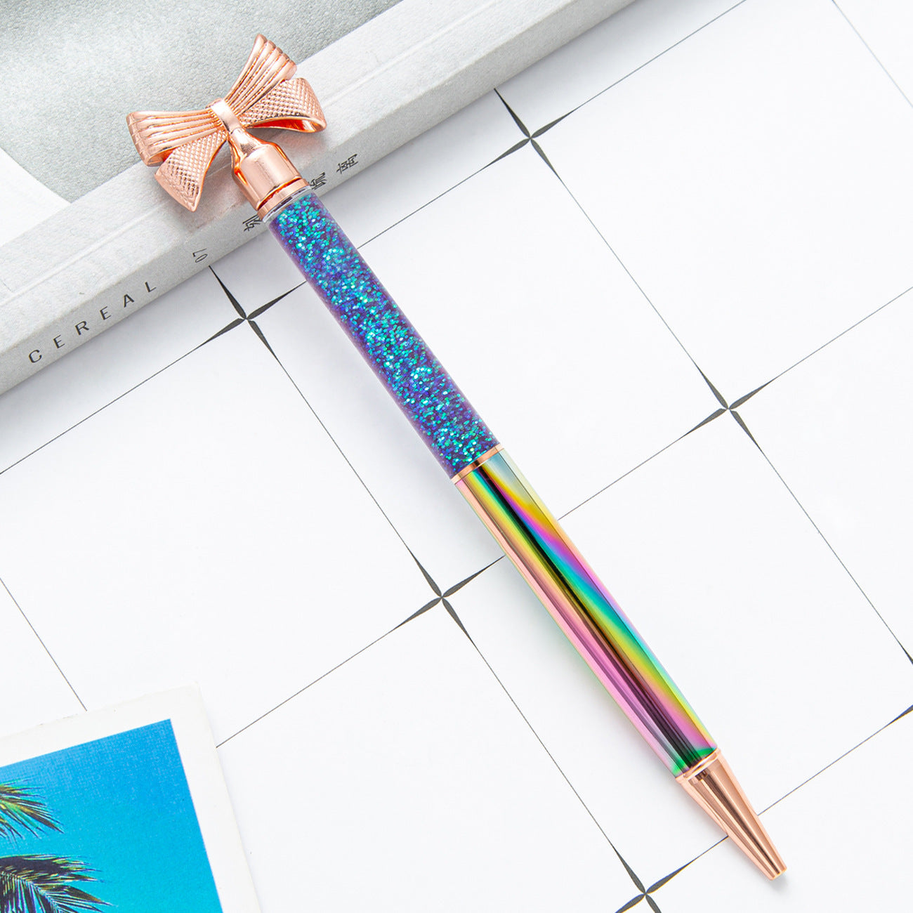 Wholesale Metal Gold Powder Into The Oil Bow Ballpoint Pen